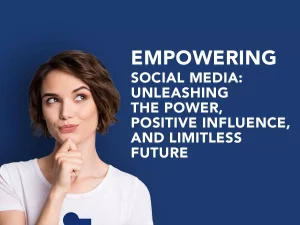A woman pointing his eyes on the blog title "Empowering Social Media"