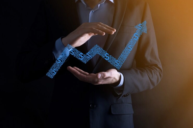 businessman man holding graph with positive profits growth plan graph growth increase chart positive indicators his business more profitable growing 150455 10242