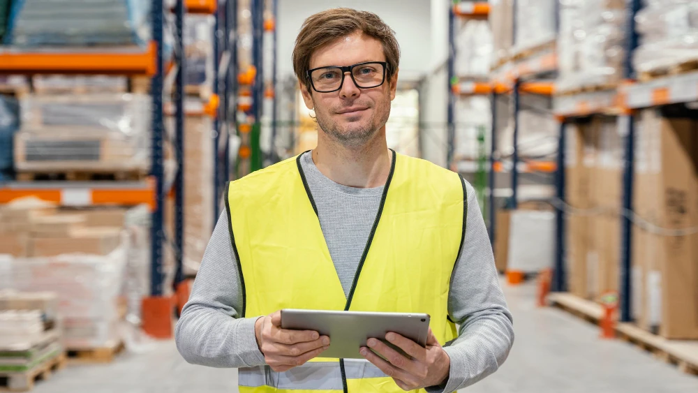 man with tablet working logistic